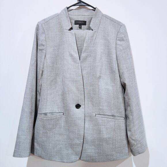 Talbots Womens Gray Tailored Sharkskin Blazer Bootcut Pants Suit Size 12/14 - Picture 1 of 16